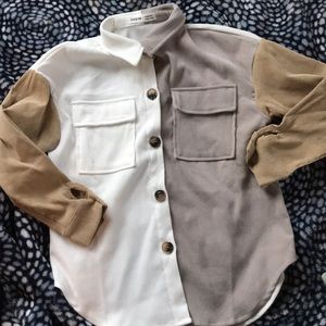 Shein corduroy button down long sleeve blouse color block kids girls size 8